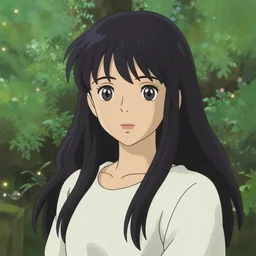 beautiful anime girl with long black hair and bangs, fine details portrait, park in background, bokeh. anime masterpiece by Studio Ghibli. illustration, sharp high-quality anime illustration in style of Ghibli, Ilya Kuvshinov, Artgerm
