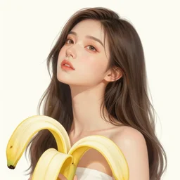 the portrait of an absurdly beautiful, graceful, elegant, chaste, young woman made of bananas and petals looking up, an ultrafine detailed illustration by kim jung gi, irakli nadar, intricate linework, bright colors, octopath traveler, final fantasy, angular, unreal engine 5 highly rendered, global illumination, radiant light, detailed and intricate environment