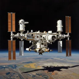 the fall of mir international space station, painting by caspar david friedrich