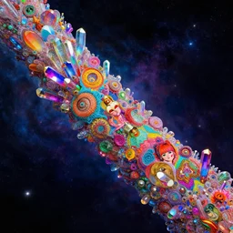 edge of interstellar space, psychedelic crystals, bright neon colors, highly detailed, cinematic, hiroo isono, michael whelan, philippe druillet, jack kirby, lisa frank, aubrey beardsley, ernst haeckel
