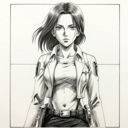 scarlett johansson as a titan in attack on titan anime. dramatic lighting, anime style, pencil and ink manga drawing, centered in panel