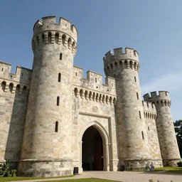 entrance to the castle, fortress, bastion, smooth walls, mystical towers, high fantasy, very long shot, low angle, digital art, sharp focus, natural lighting, high quality, landscape background,