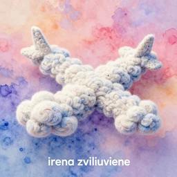 a watercolor art of plane in shape of wool felting clouds illustration by irena zviliuviene, solarpunk style, book cover, colorful background, 4 k resolution, hugh detailed, matte painting, tarot card style, character design