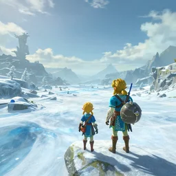 an in game frozen landscape from the legend of zelda breath of the wild, breath of the wild art style.