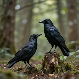 ! werecreature that is a mix between human and crow, photograph captured in a forest