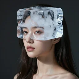 human with cube of ice instead of his head