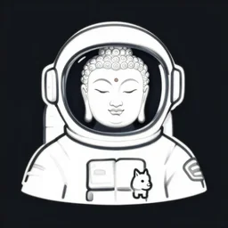 a detailed favicon outline of the buddah as an astronaut helmet with a rainbow colored outline, intricate, elegant, illustration, digital painting, burning village in the background, 8 k, fine detail, art by greg rutkowski, frank frazetta, jack kirby, albert aublet, frank herbert, and alphonse mucha