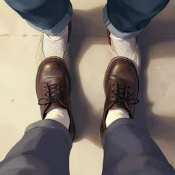 1 st person pov looking down at shoes, digital art, detailed, trending in artstation
