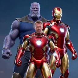 thanos and iron man mix suits, vfx render, cinematic, ultra high quality,