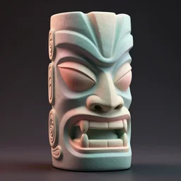 a detailed octane render of a tiki head, volumetric lighting, 3 quarter view, ray tracing, dramatic lighting, unreal engine 5, global illumination, pbr materials, substance, unreal engine 5, marmoset, quixel library, feng zhu, physical based render. creative design, balanced and aesthetically pleasing pastel colors.