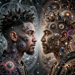 a headshot of a rich homie quan, made of fractals facing each other, ultra realistic, wide angle, intricate details, the fifth element artifacts, highly detailed by peter mohrbacher, hajime sorayama, wayne barlowe, boris vallejo, aaron horkey, gaston bussiere, craig mullins