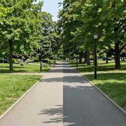 a picture of a park in two halves. one half is dystopian colored, the other half is green and optimistically colored
