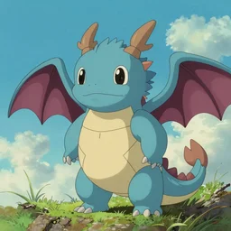 small cute dragon in the style of studio ghibli, myazaki, anime, highly detailed, retro art style, trending on artstation