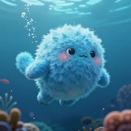 a fuzzy creature swimming under the ocean, digital art, trending on artstation