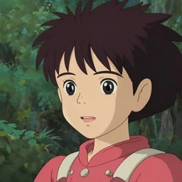 Cinestill 50d, 8K, highly detailed, studio ghibli mononoke style 3/4 extreme closeup portrait, eye contact, focus on princess model, tilt shift zaha hadid style forest background: famous mononoke remake, forest scene