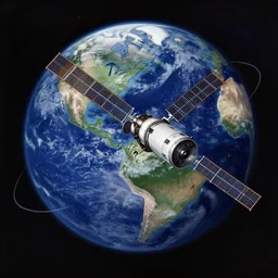 a satellite orbiting earth, digital painting in the style of John Frye n 4