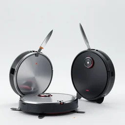 two roombas with knives duct taped to their tops fighting to the death