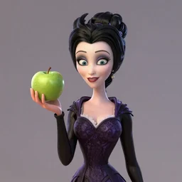 still from a pixar movie of morticia addams holding a green apple, high quality 3d render, movie, pixar, renderman, 4k, artstation