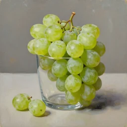 A glass full of green grapes, still life oil painting
