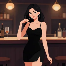 sensual beautiful young delhi girl wearing a little black dress at a bar, clean cel shaded vector art. shutterstock. behance hd by lois van baarle, artgerm, helen huang, by makoto shinkai and ilya kuvshinov, rossdraws, illustration, trending on artstation