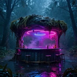 reclaimed by nature by peter zumthor, neon noir apocalyptic scumm bar heavy rain vaporwave sci - fi darkacademia nightvision, archdaily, wallpaper, highly detailed, trending on artstation.