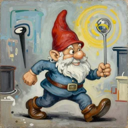 the great gnome hustling, detailed painting by Basquiat, Sony A7R