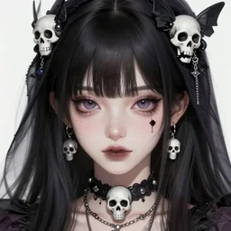Character concept art of a female anime necromancer wearing  cute skull jewelry || cute-fine-face, pretty face, realistic shaded Perfect face, fine details by Stanley Artgerm Lau, WLOP, Rossdraws, James Jean, Andrei Riabovitchev, Marc Simonetti, and Sakimichan, tranding on artstation