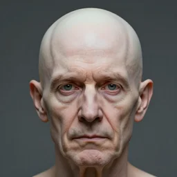 realistic face of an pale old man, balding, highly detailed. head expanding like a balloon, photorealism