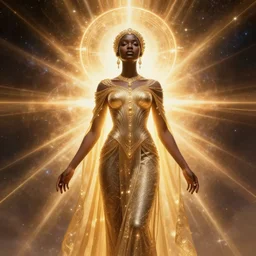 black african princess, warm volumetric lighting, cosmic, symmetric, highly detailed, elegant, concept art, heavenly, god rays, glowing aura, intricate, sharp focus, illustration, by h r giger