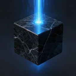 big black marble cube, levitating. vertical blue beam of light, blue flux. fantasy, digital painting, hd, detailed.