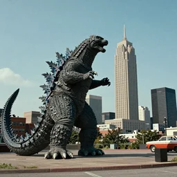 albany skyline, godzilla attacking the corning tower, old movie