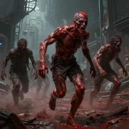 concept art by greg rutkowski, infected people with a kind of reddish silt oozing from their bodies, running, looking rabid, in a claustrophobic, futuristic and brutalist environment, frightening and creepy atmosphere, scifi, highly detailed portrait, digital painting, artstation, concept art, smooth, sharp foccus ilustration, artstation hq