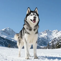 a very very tall husky skiing