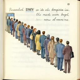illuminated manuscript depicting waiting in line at the dmv