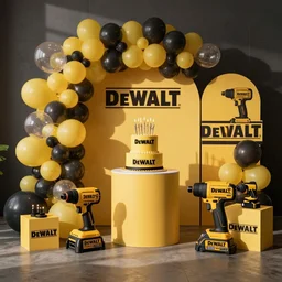 a dewalt themed birthday party, photorealistic