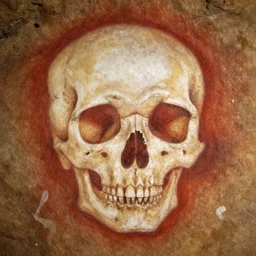 cave painting of a skull, very grainy