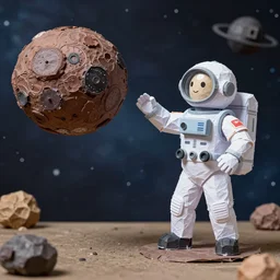 a space president steering an asteroid, space backdrop, everything made of papier - mache canon 5 d 5 0 mm lens, diorama,