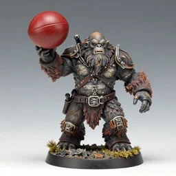 warhammer miniature of a yeti holding a blood bowl ball