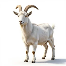 majestic goat, clean 3d render, full body, isolated on a pure white background, centered, entire subject in frame, sharp focus, soft studio lighting