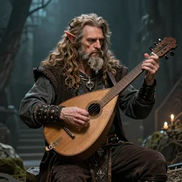 detailed photo of a orc bard portrayed by gigachad Gary Busey playing a lute, 8k,by Tristan Eaton, Stanley Artgermm, Tom Bagshaw, Greg Rutkowski, Carne Griffiths, trending on DeviantArt, face enhance, hyper detailed ,full of color, dramatic lightning, epic stance