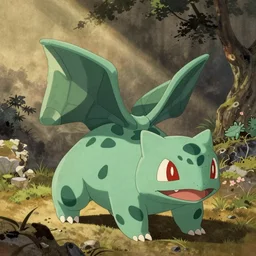 Bulbasaur in ancient Japan, painting, old Japanese style