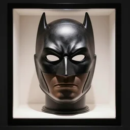 batman gimp mask, luxury leather, symmetrical, luxury item showcase, studio lighting