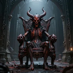 a demonic chair emerging from the gates of hell
