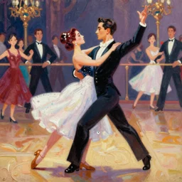 anime rooney mara, ballroom dance, intricate oil painting by greg rutkowski, trending on artstation