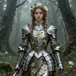 epic hyperdetailed portrait of beautiful flower armored knight girl in the misty rainforest. by greg rutkowski, highly detailed portrait, rococo, smooth, sharp foccus ilustration, artstation hq. intricate, elegant. art by wlop and artgerm and greg rutkowski and alphonse mucha, masterpiece..