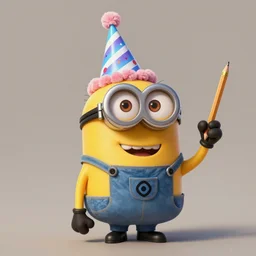 an epic painting minion celebrating holiday in birthday hat and with birthday puff, pencil drawing, perfect composition, golden ratio, beautiful detailed, photorealistic, digital painting, concept art, smooth, sharp focus, illustration, artstation trending, octane render, unreal engine