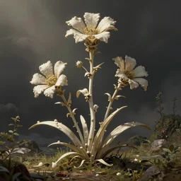 Illustration of a flowering plant made entirely of bone. Fantasy art. D&D Monster's Manual.