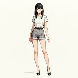 sketch of a lady, full body shot, anime, by wlop, trending on artstation