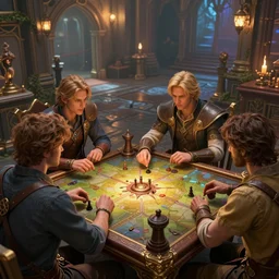 guys playing dungeons & dragon tabletop rpg, artstation, cinematic, ultrafine highly detailed hyper colorful illustration, sharp focus, rozalski, craig mullins, unreal engine highly rendered, global illumination, radiant light, intricate and detailed environment, guys playing dungeons & dragon tabletop rpg
