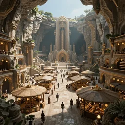 massive subterranean  metropolis lost city of atlantis marketplace ultra-wide 8k hd render trending on artstation